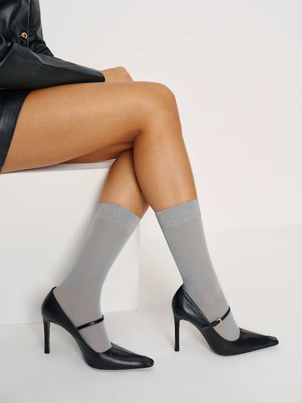 Swedish Stockings Ines Shimmery Socks - Light Grey Silver